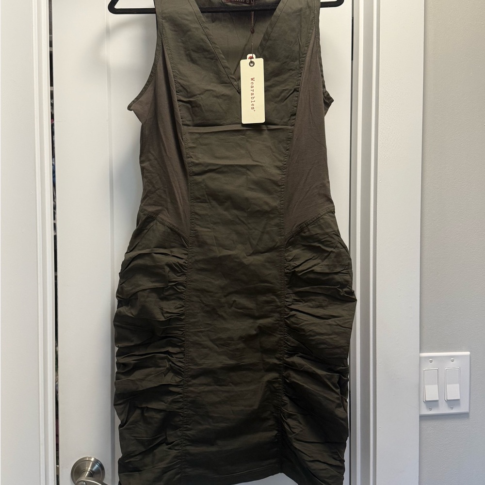 XCVI Olive Green Ruched Midi Dress